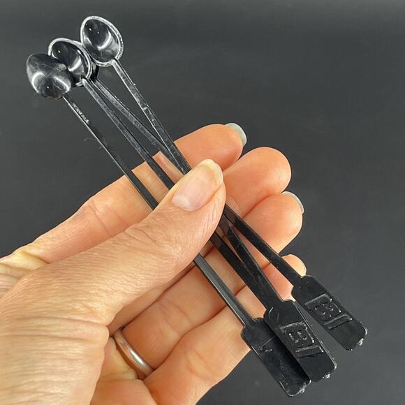 Vintage BI Black Plastic Stir Spoons Coffee McSpoon Lot of 3 Spit-it USA - Picture 8 of 8